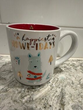 White and Red Holiday Dog Ceramic Coffee Mug